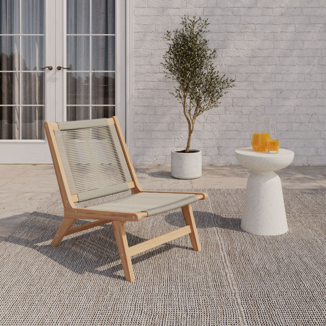 Greta - Fauteuil lounge de jardin en bois d'acacia et corde