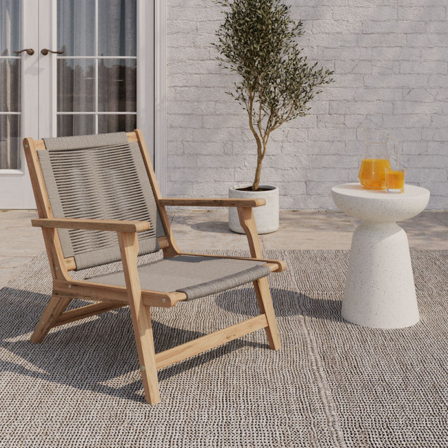 Greta - Fauteuil lounge de jardin en bois d'acacia et corde