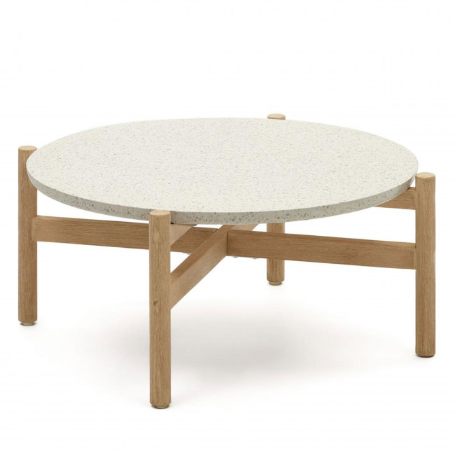 Pola - Table basse en terrazzo et bois massif ø88,5cm